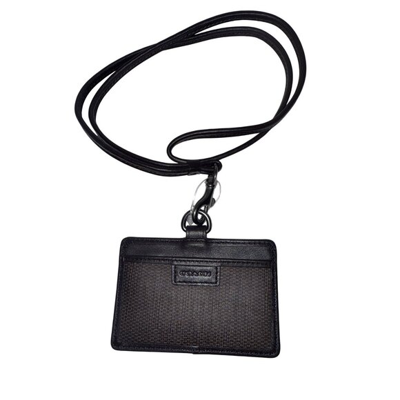 Coach ID Lanyard Expresso Brown Card Holder Signature Canvas Leather Trim NEW - Picture 1 of 6
